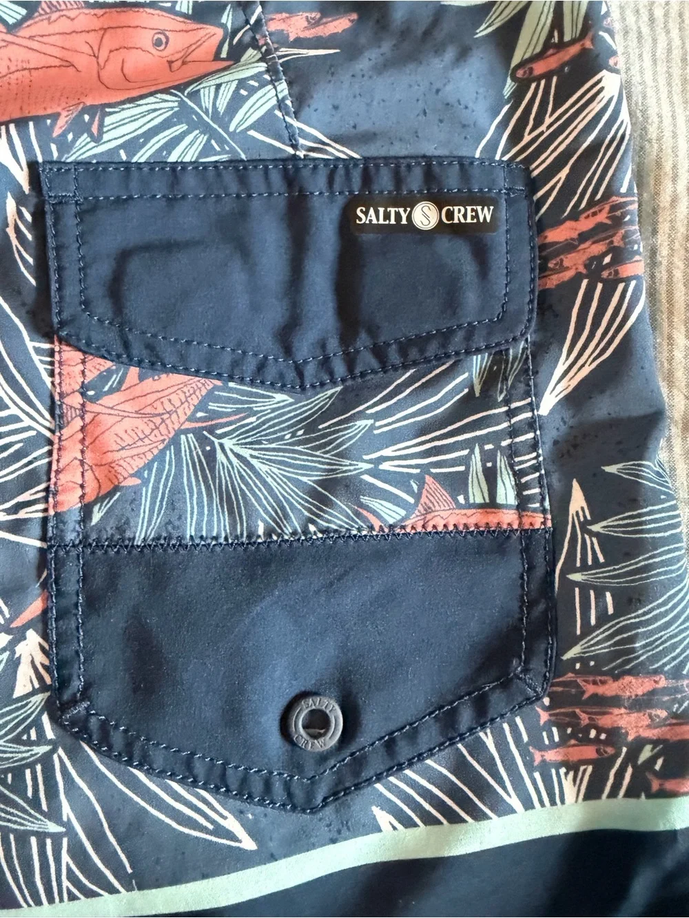 Salty Crew Navy Board Shorts with Coral Floral Panel